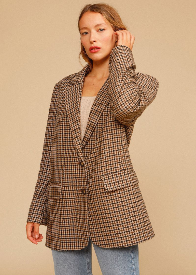 Women's Plaid SIngle Breasted Wool Blend Blazer