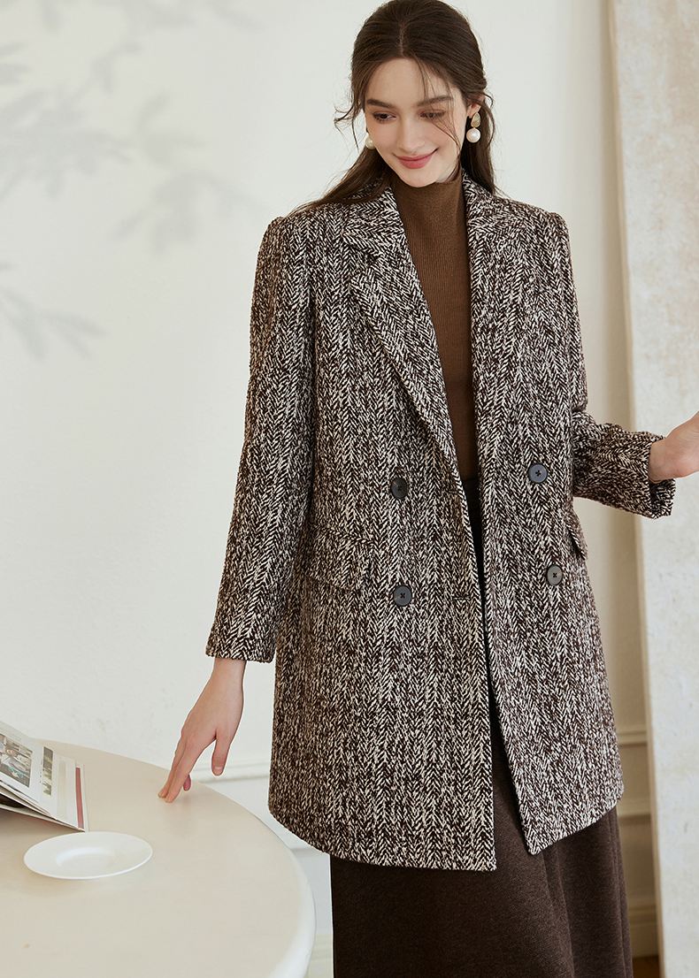 Double Breasted Wool Blend Tweed Pea Coat – Vivian Seven