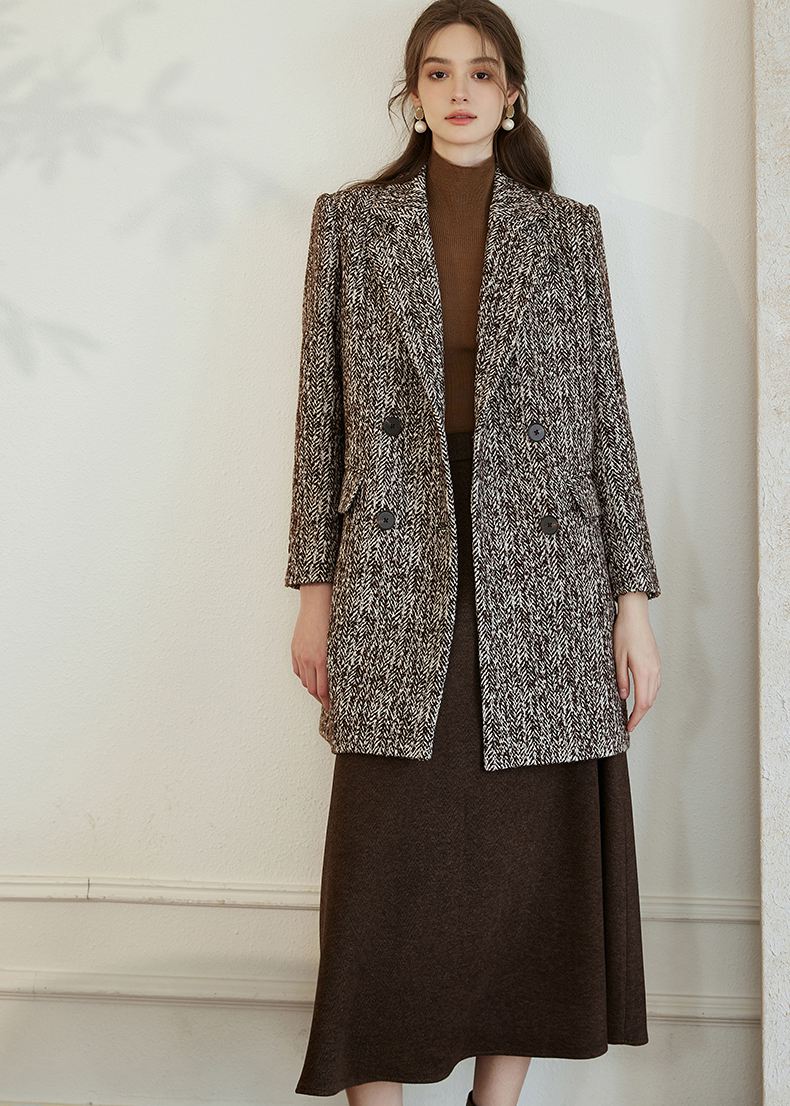 Double Breasted Wool Blend Tweed Pea Coat – Vivian Seven