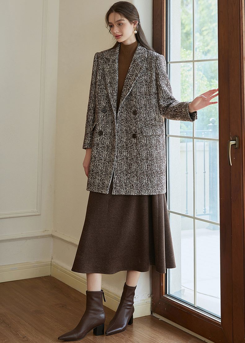 Women's Double Breasted Wool Blend Tweed Coat