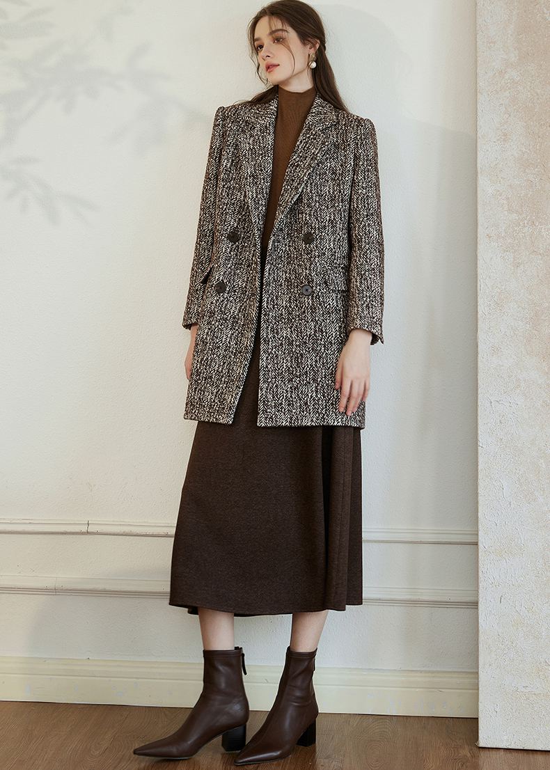 Women's Double Breasted Wool Blend Tweed Coat