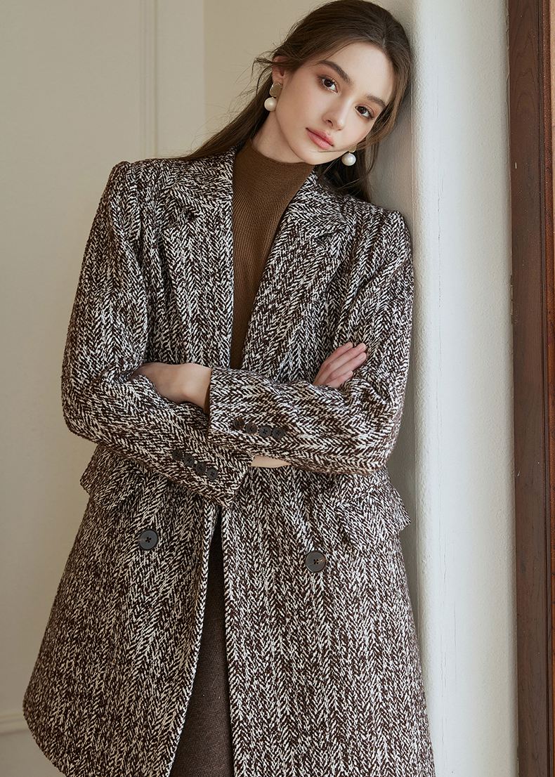 Double Breasted Wool Blend Tweed Pea Coat – Vivian Seven