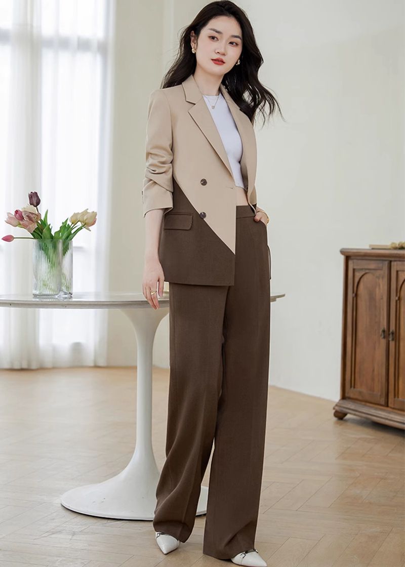 Double-Breasted Plaid Blazer Pants Suit
