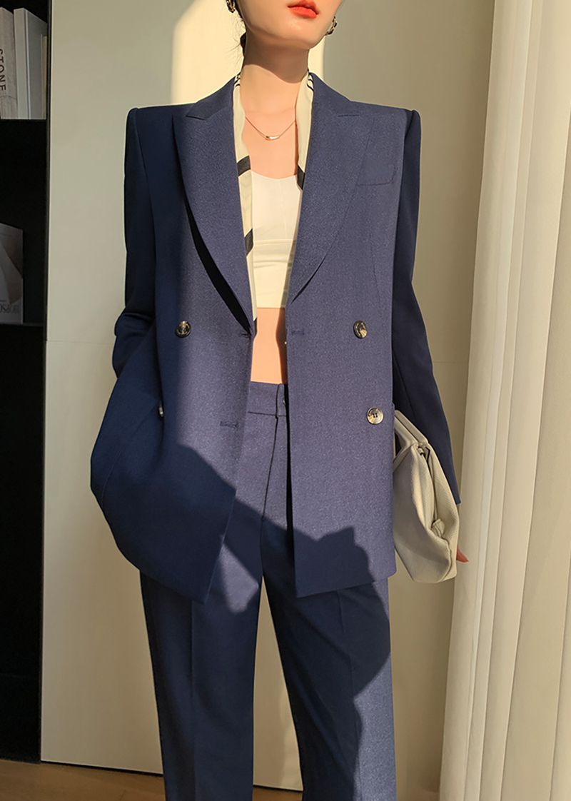 Handmade | Double Breasted Blazer Wide Pants Suit Two-Piece Set Vivian Seven Handmade | Double Breasted Blazer Wide Pants Suit Two-Piece Set Vivian Seven