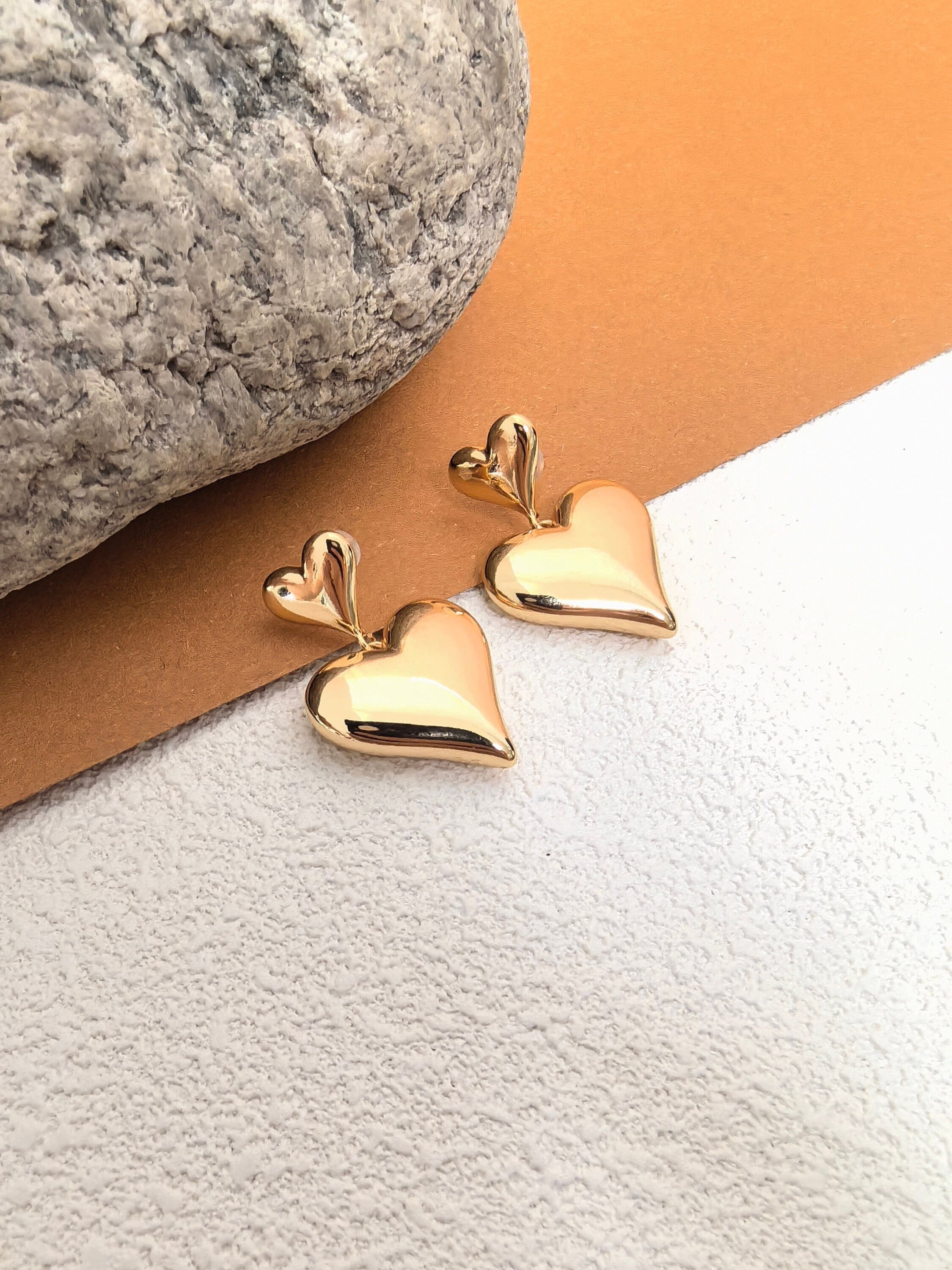 18K Gold Plate Double Heart Drop Earrings – Vivian Seven