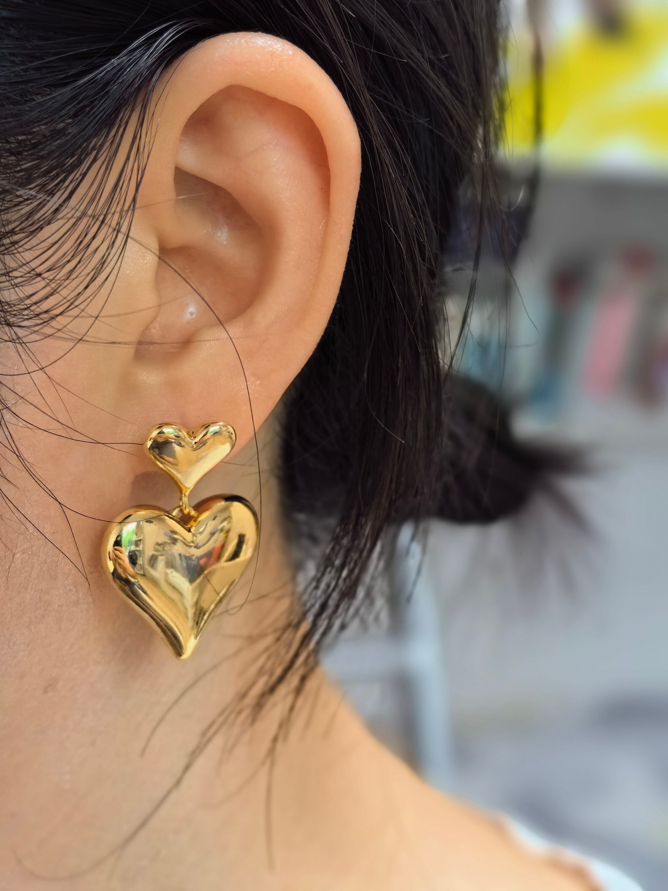 18K Gold Plate Double Heart Drop Earrings – Vivian Seven