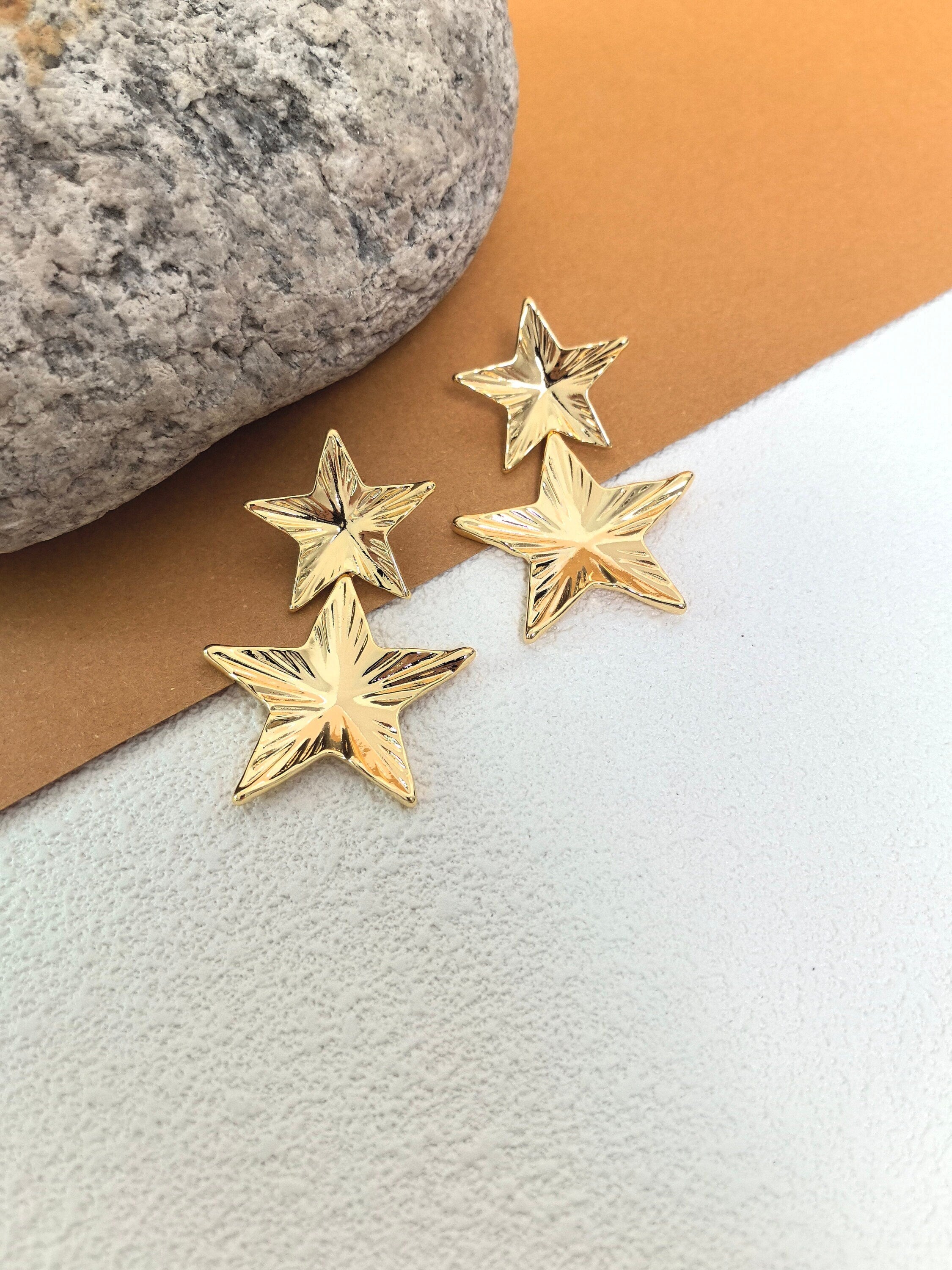 18K Gold Plate Double Star Drop Earrings – Vivian Seven