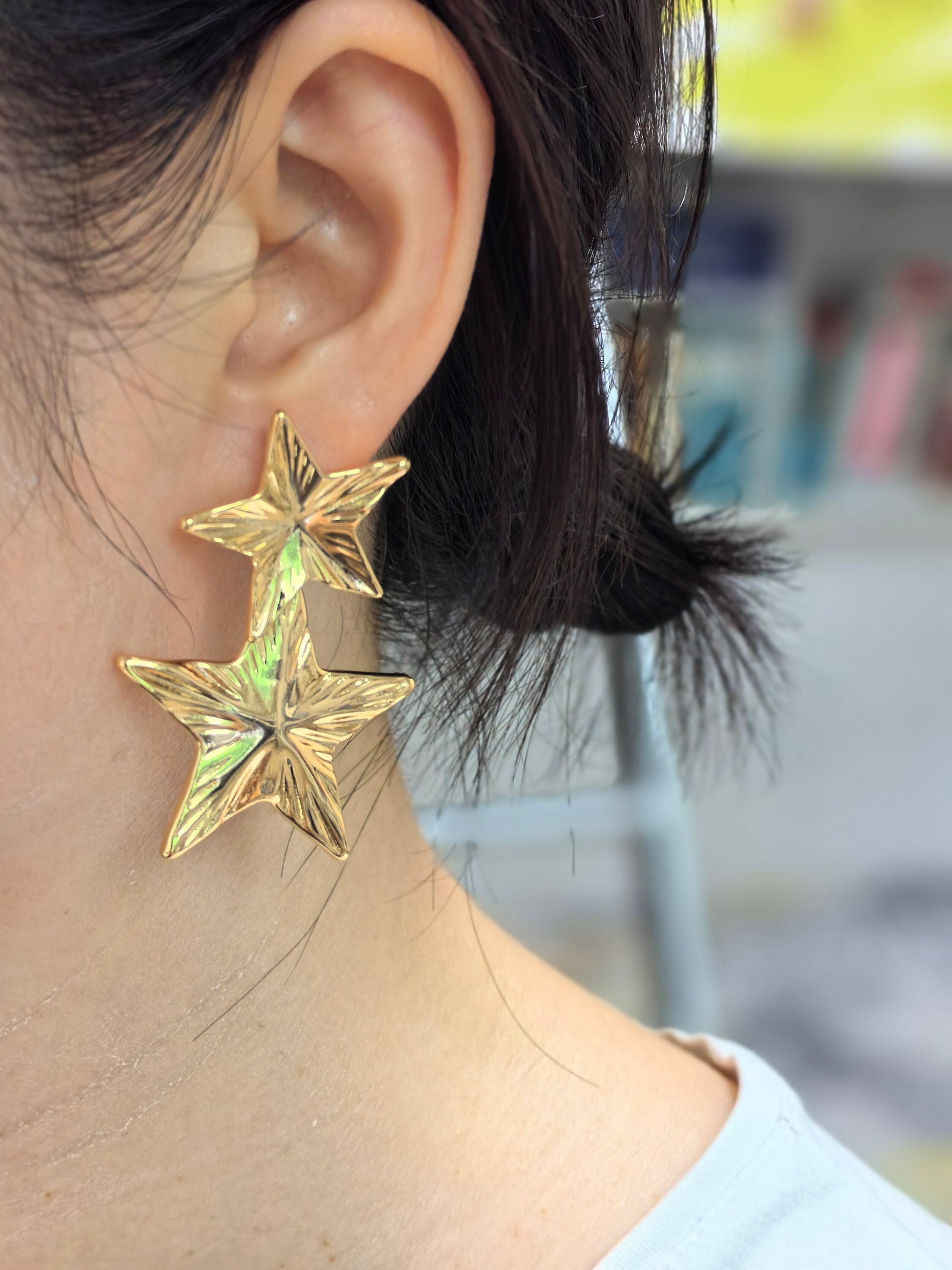 18K Gold Plate Double Star Drop Earrings – Vivian Seven
