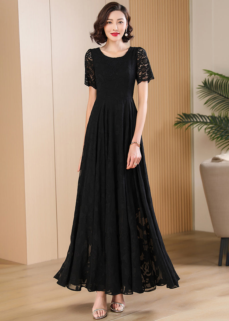Elegant Black Chiffon Lace Maxi Dress Vivian Seven Elegant Black Chiffon Lace Maxi Dress Vivian Seven
