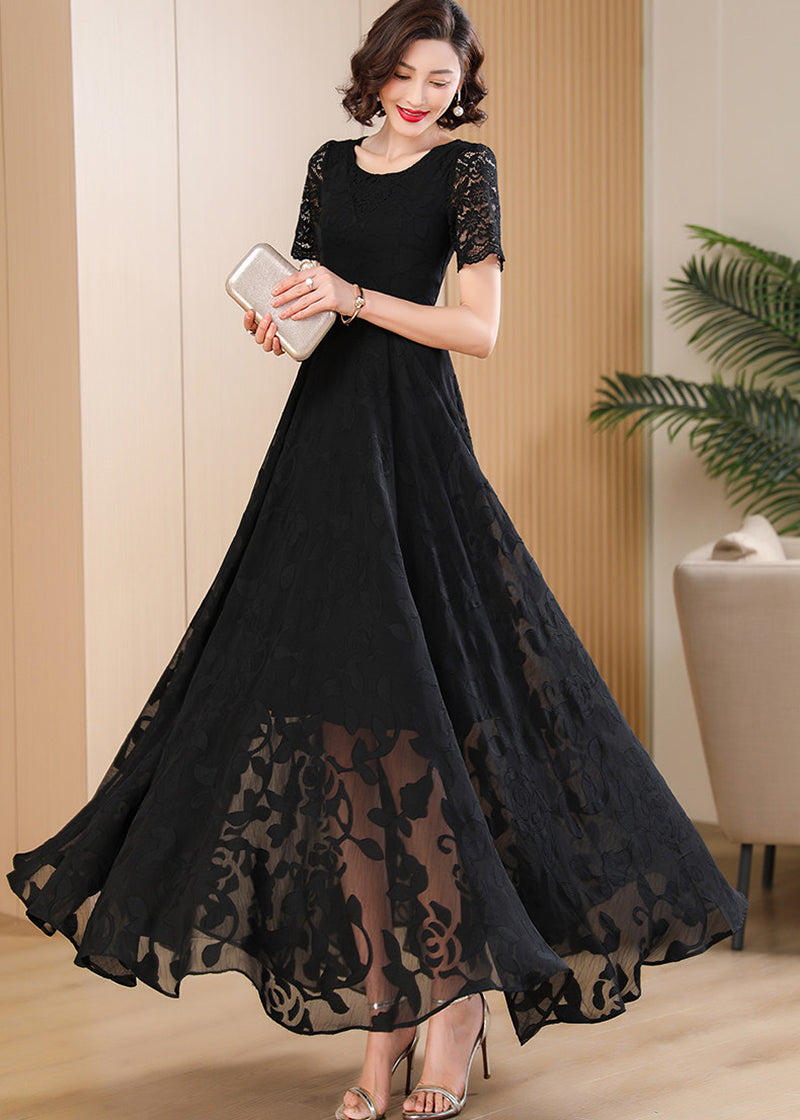 Elegant Black Chiffon Lace Maxi Dress Elegant Black Chiffon Lace Maxi Dress