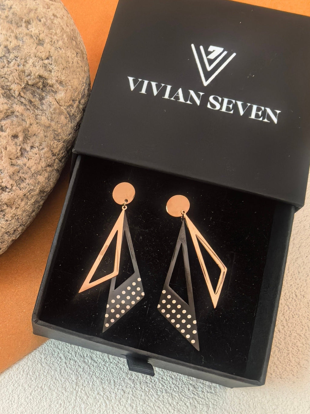 Geometric Two Tone Titanium Double Triangle Drop Statement Earrings ...