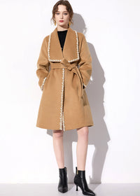 Women's Camel Wool Blend Wrap Belted Coat