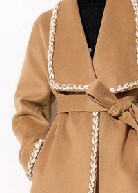 Women's Camel Wool Blend Wrap Belted Coat