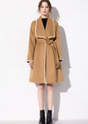 Women's Camel Wool Blend Wrap Belted Coat