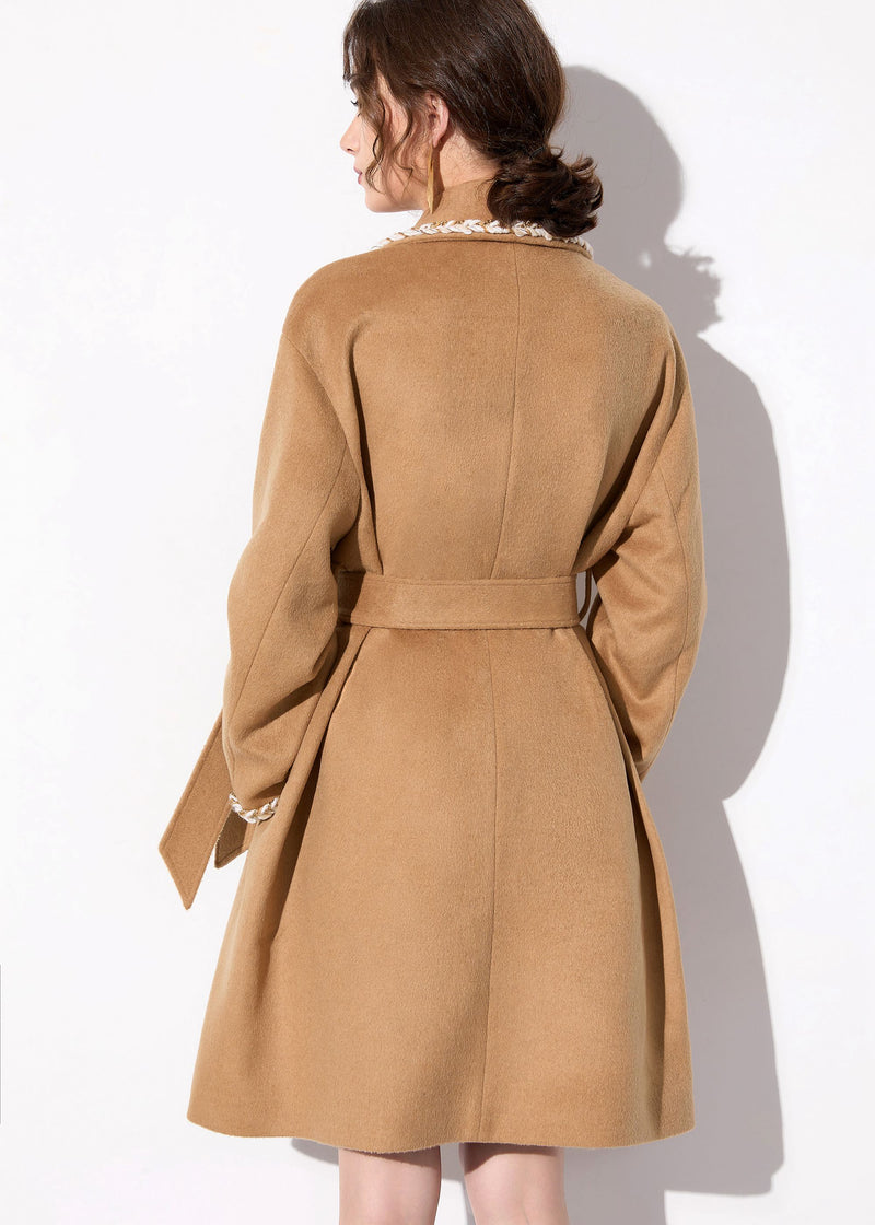 Women's Camel Wool Blend Wrap Belted Coat