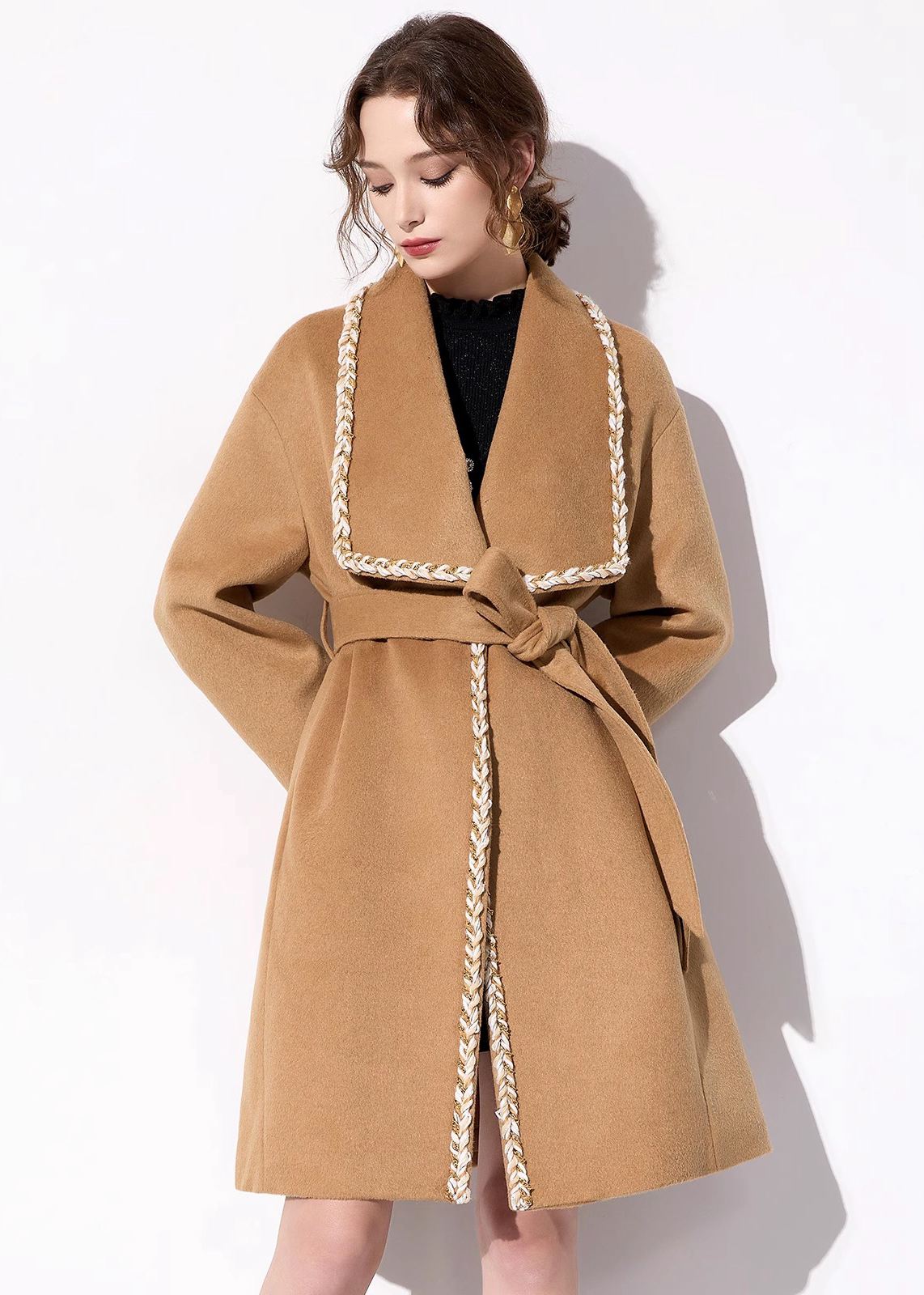 Camel Wool Blend Wrap Belted Coat – Vivian Seven