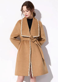 Women's Camel Wool Blend Wrap Belted Coat