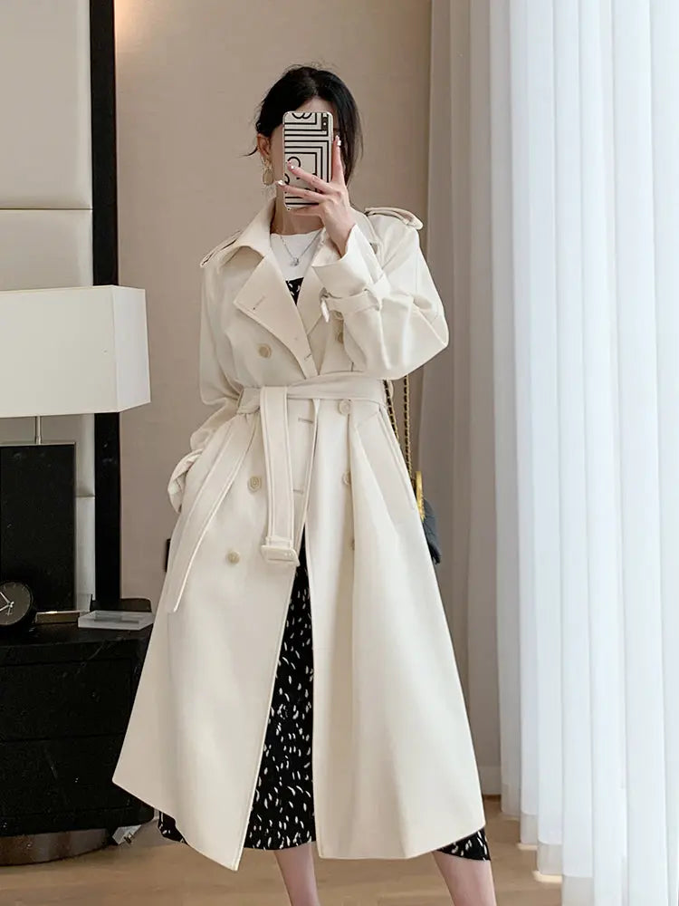 Women's Double Breasted Notched Lapel Trench Coat | Vivian Seven