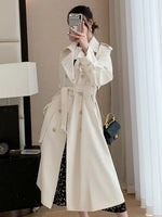 Double Breasted Buckle Belt Notched Lapel Trench Coat