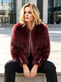 The Celine Trimmed Button-Front Faux Fur Crop Jacket