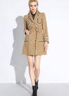 Women's Khaki Long Double Breasted Tweed Coat