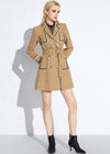 Women's Khaki Long Double Breasted Tweed Coat