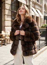 Tiered Wing Collar Brown Faux Fur Coat