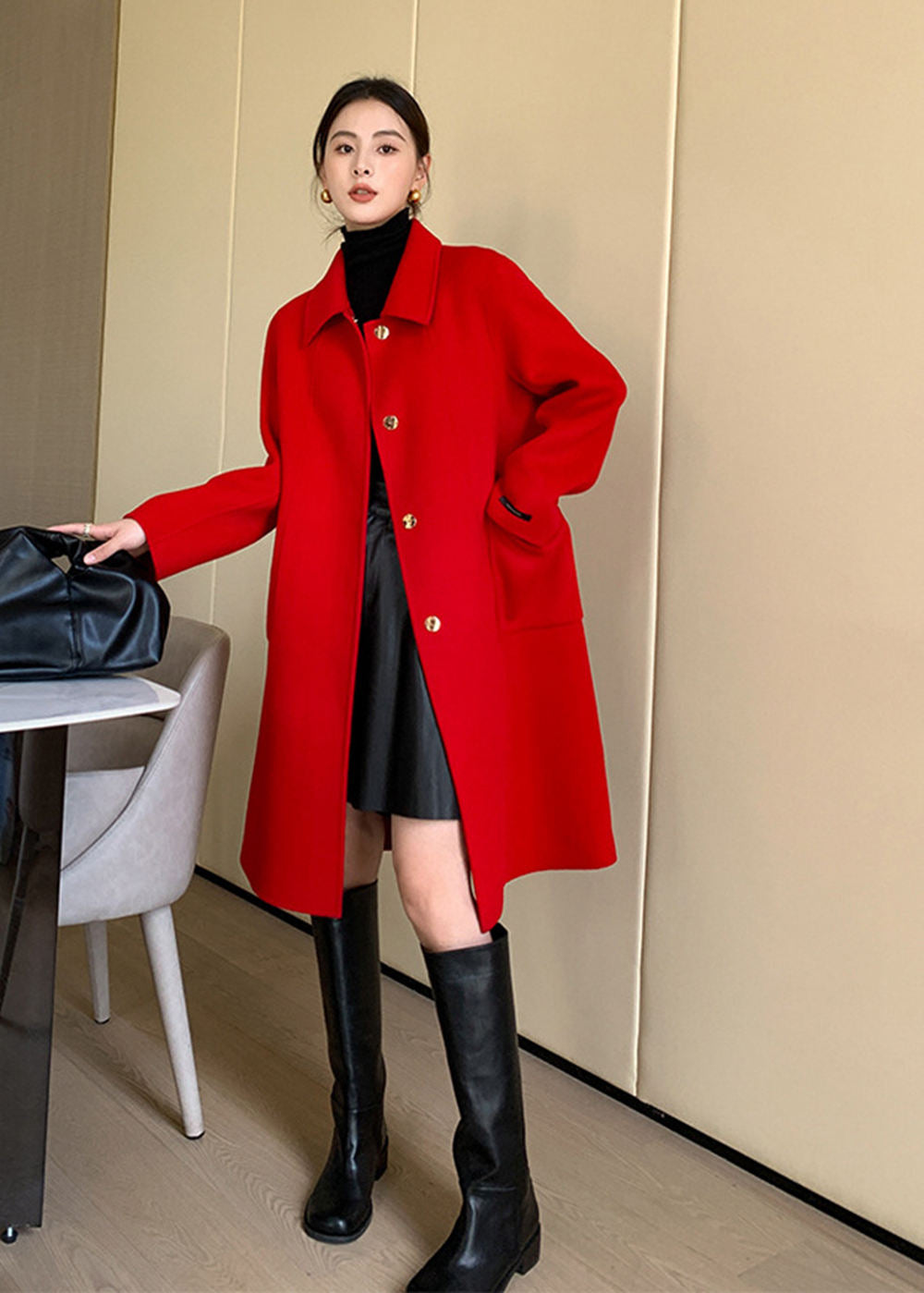 Women's Winter Walk This Way Double Face Wool Coat Red