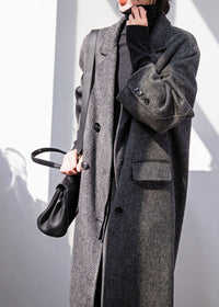 Women's Winter Zig Zag Gray Double Face Wool Long Coat