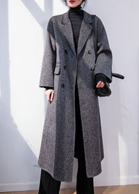 Women's Winter Zig Zag Gray Double Face Wool Long Coat