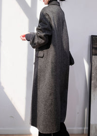 Women's Winter Zig Zag Gray Double Face Wool Long Coat