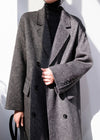 Women's Winter Zig Zag Gray Double Face Wool Long Coat