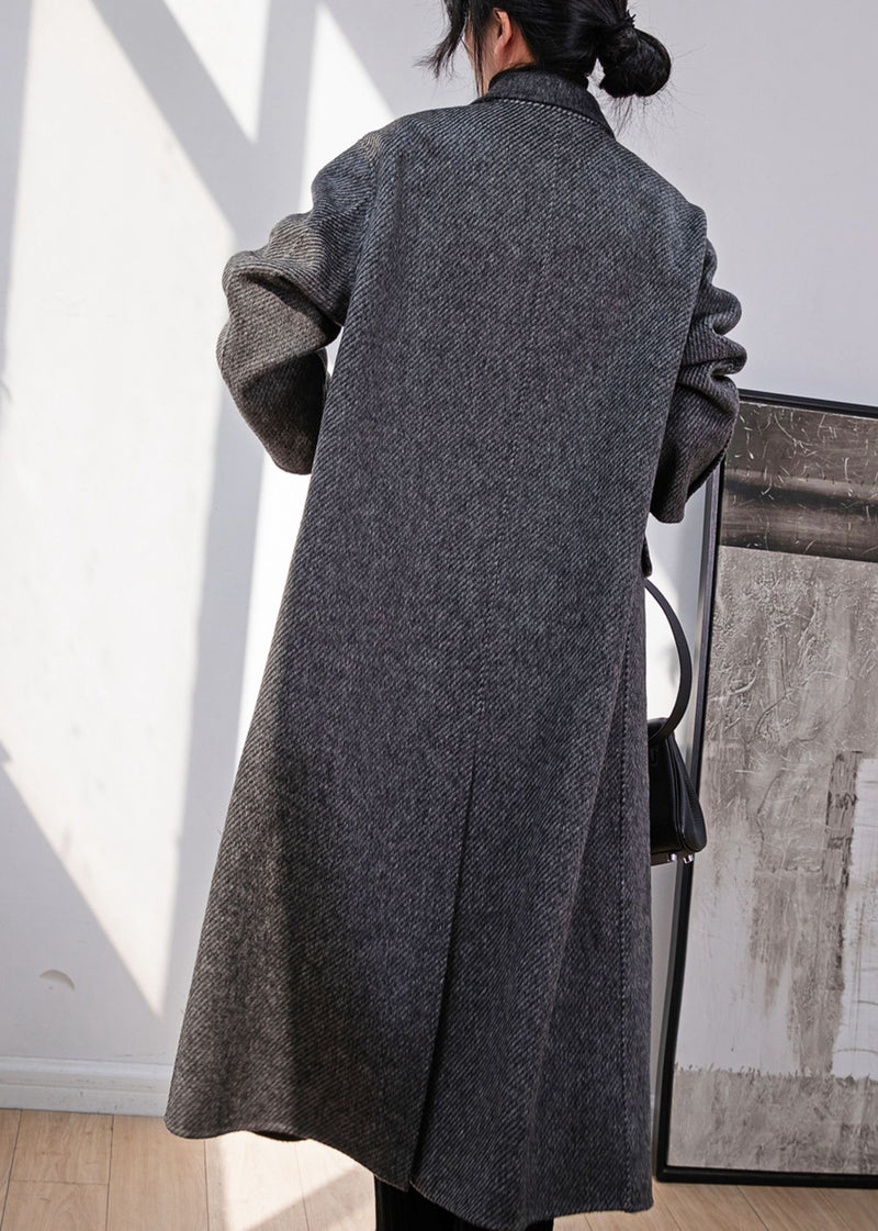 Women's Winter Zig Zag Gray Double Face Wool Long Coat