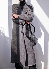 Women's Winter Zig Zag Gray Double Face Wool Long Coat