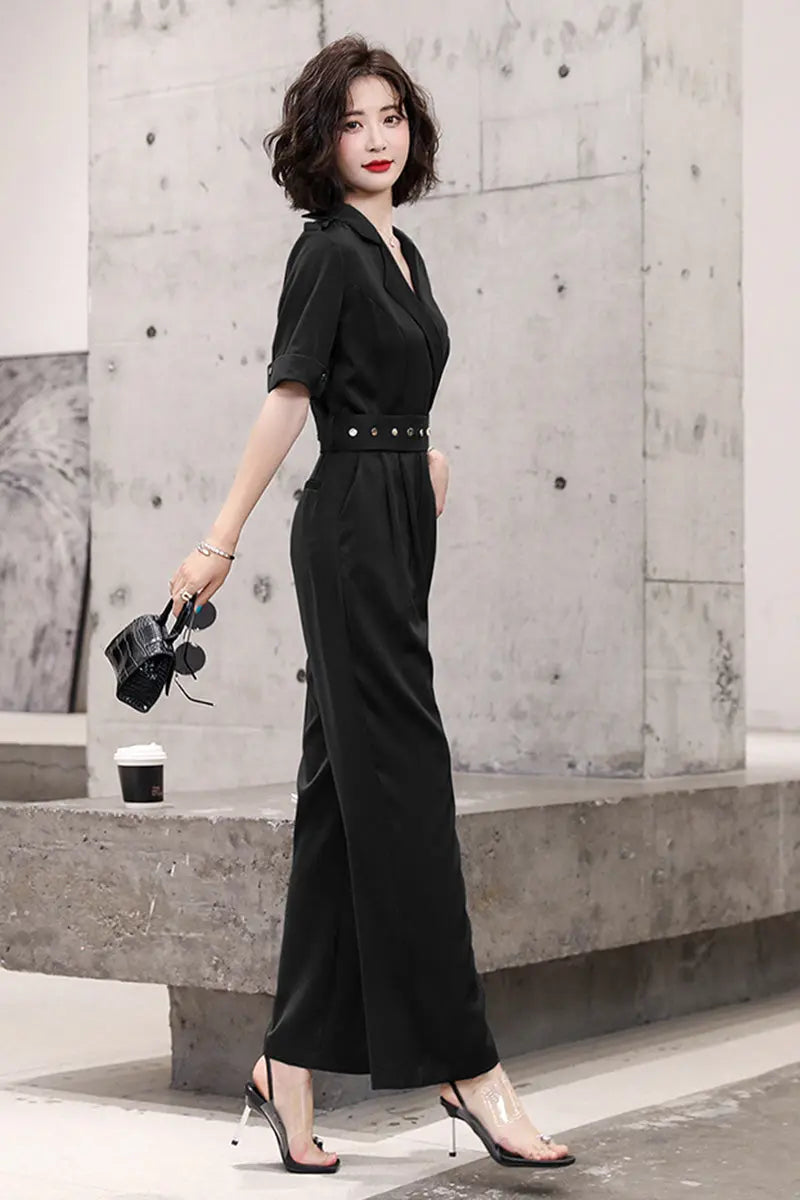 Belted Black Jumpsuit – Vivian Seven