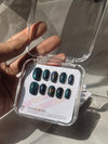 Cat's Eye Blue Glittered Short Square Hand-Painted Press-on Fake Nails