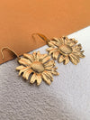 18K Gold Plate Stainless Steel Sunflower French Wire Drop Earrings