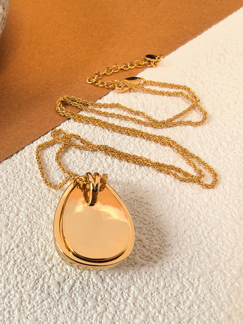 Goldtone Dramatic Chain Link Teardrop Pendant Necklace