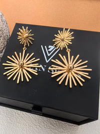 Sunburst 18K Gold Plate Drop Statement Earrings