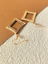 18K Gold Pate Fish Hook Zircon Stone Square Drop Earrings