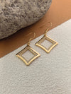 18K Gold Pate Fish Hook Zircon Stone Square Drop Earrings