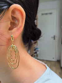 18K Gold Plate Layered Oval Hoop Drop Statement Earrings