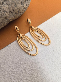 18K Gold Plate Layered Oval Hoop Drop Statement Earrings