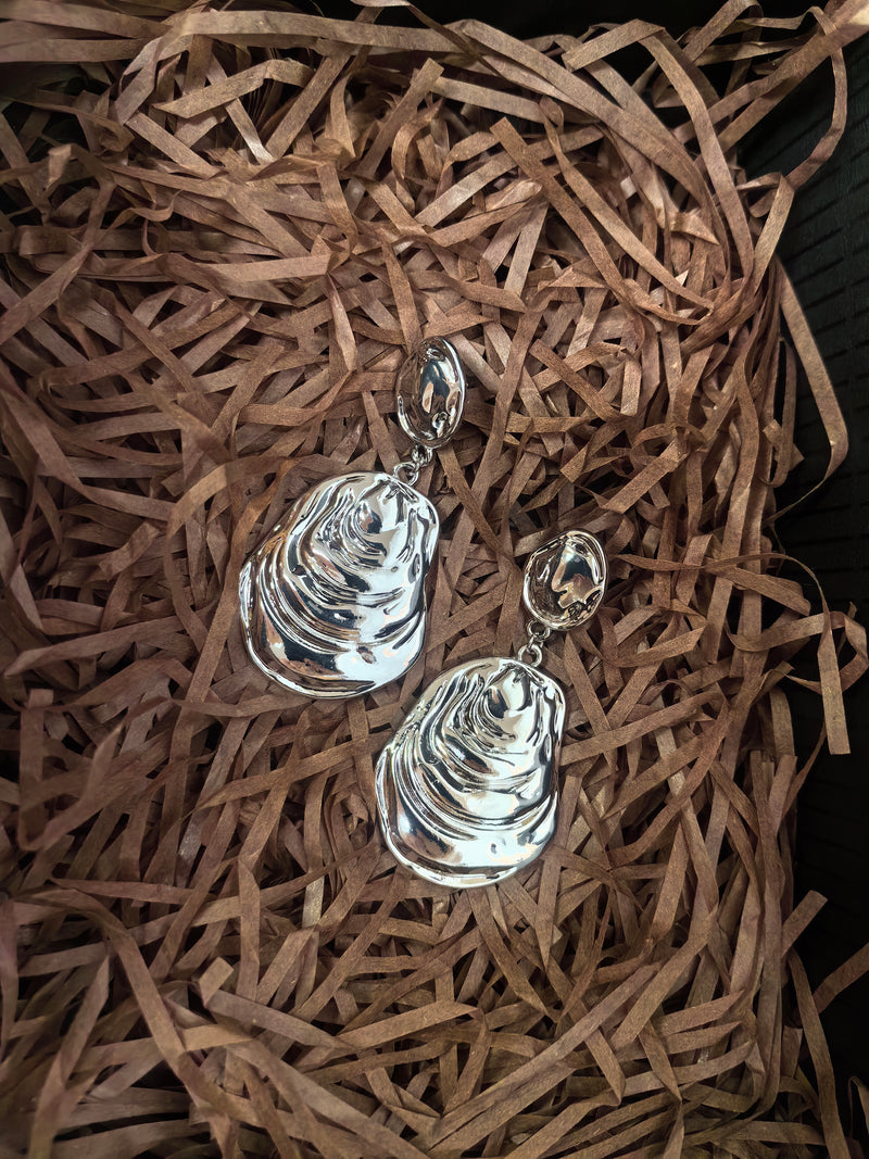 Silver Metal Shell Statement Drop Dangle  Earrings