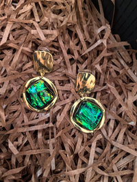 Chic Gold Green Resin Stone Drop Earrings