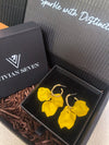 Yellow Floral Petal Huggie Hoop Drop Statement Earrings