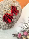 Red Petal Flower Tassel Drop Dangle Statement Earrings