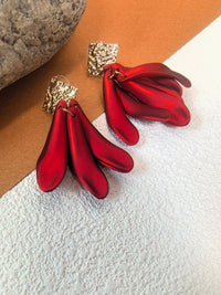 Red Petal Flower Tassel Drop Dangle Statement Earrings