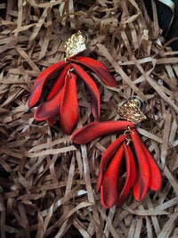 Red Petal Flower Tassel Drop Dangle Statement Earrings