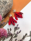 Red Petal Flower Tassel Drop Dangle Statement Earrings